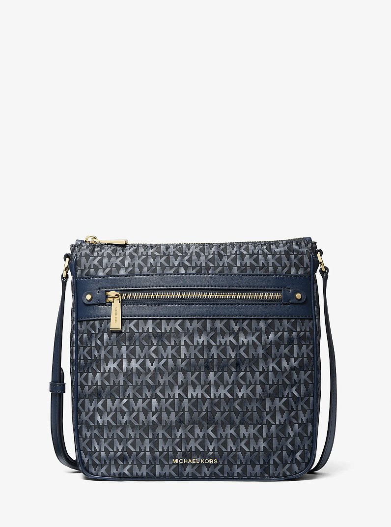 Jet Set Large Signature Logo Print Woven Crossbody Bag in ADMRL