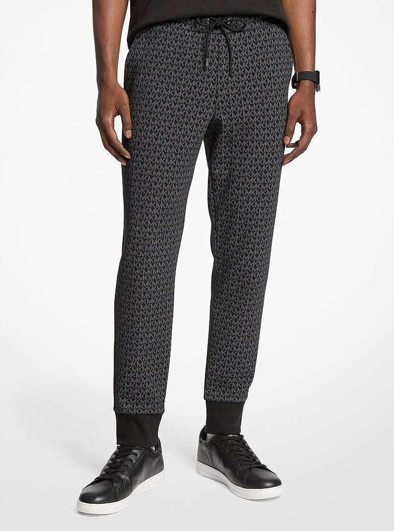 Signature Logo Print Cotton Blend Joggers in BLACK | Michael Kors