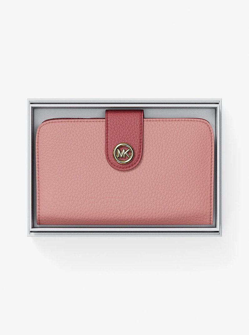 MK Pop Charm Medium Color-Block Pebbled Leather Logo Wallet