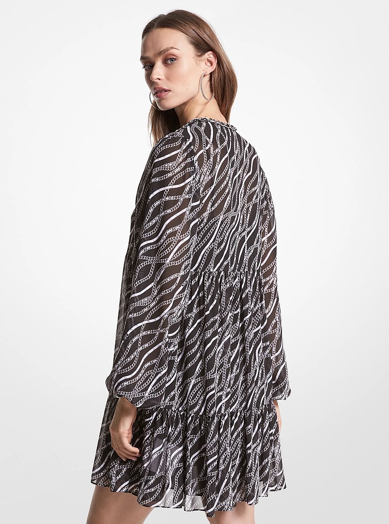 Status Print Georgette Babydoll Dress in BLACK | Michael Kors