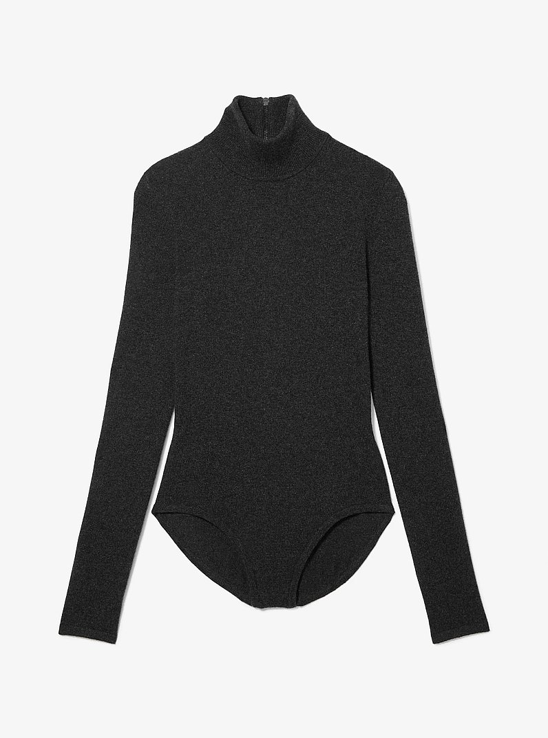 Stretch Cashmere Turtleneck Bodysuit in CHARCOAL | Michael Kors