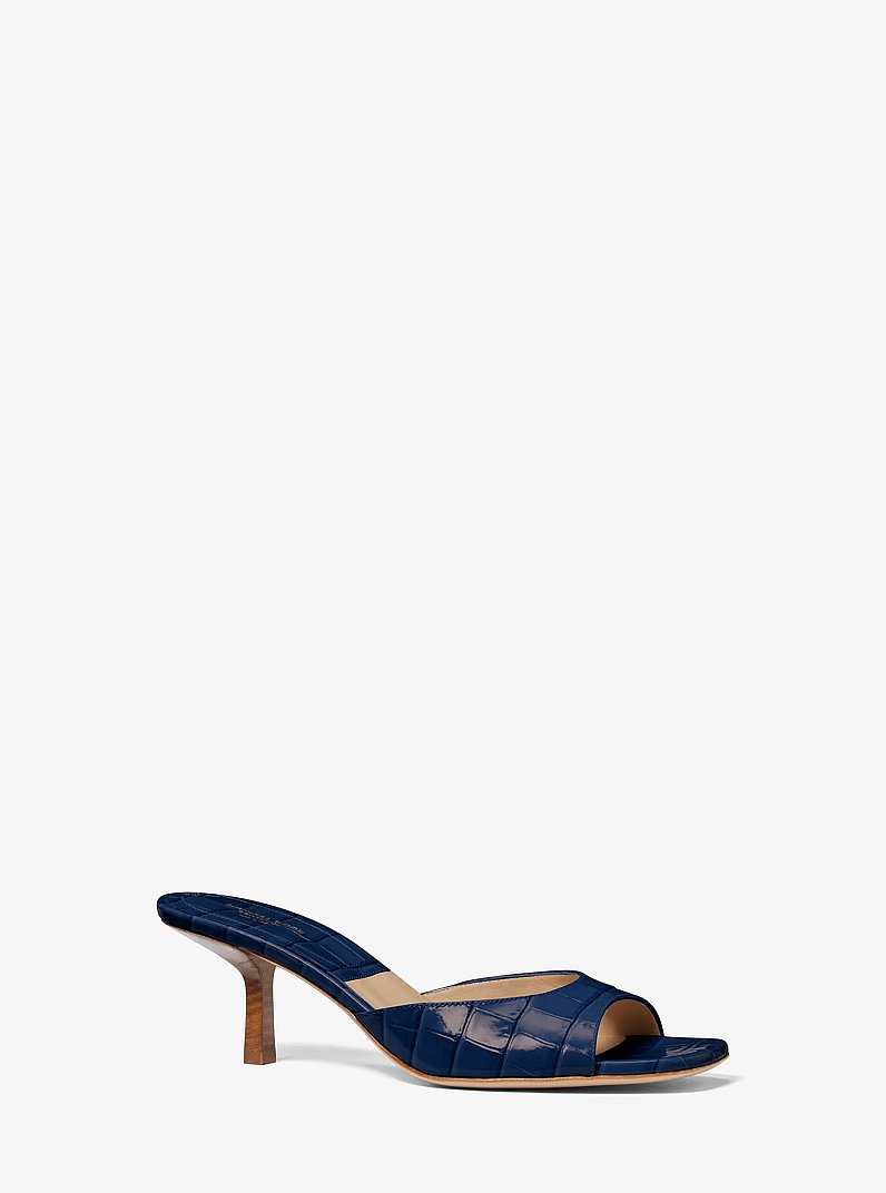 Anita Crocodile Embossed Leather Sandal in NAVY | Michael Kors