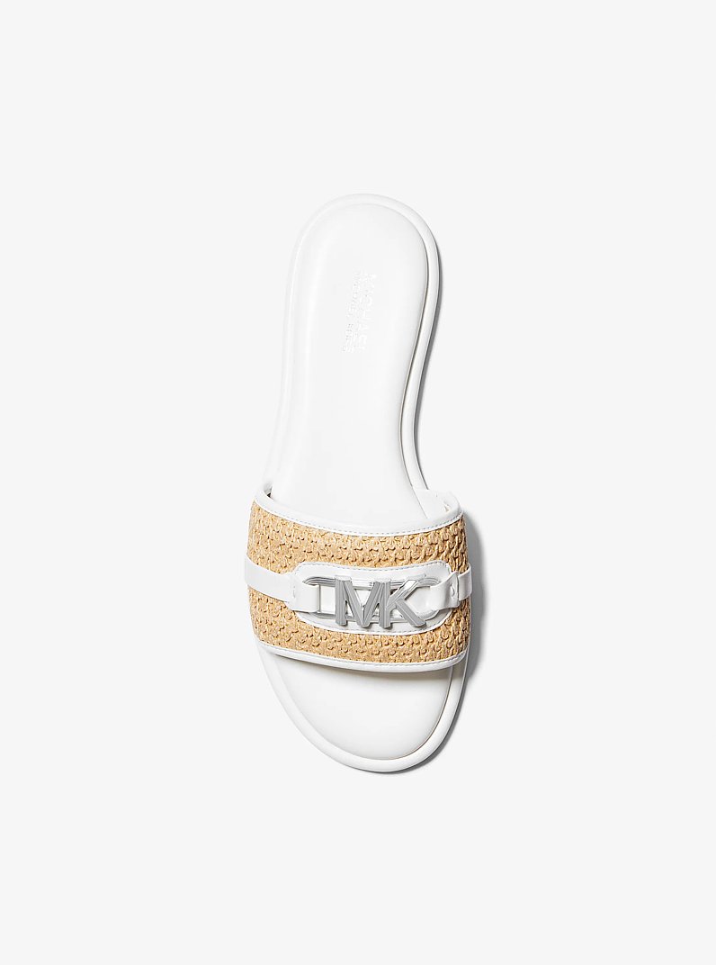 Ember Embellished Straw Slide Sandal in NAT/OPTICWHT | Michael Kors