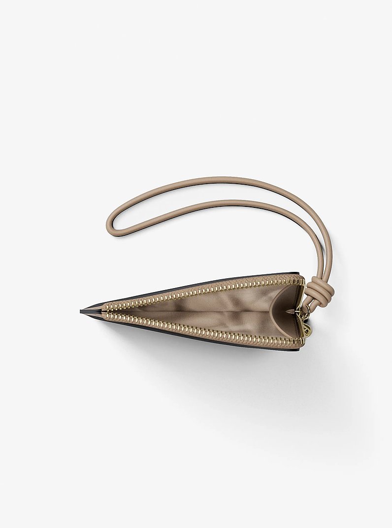 Jet Set Small Pebbled Leather Card Case Wristlet in KHAKI | Michael Kors