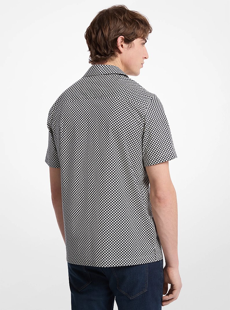 Geometric Print Stretch Cotton Camp Shirt in MIDNIGHT | Michael Kors