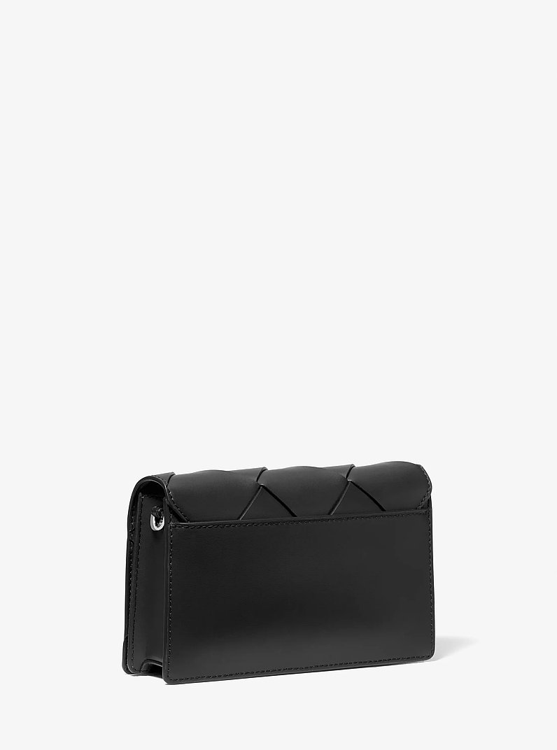 Jet Set Medium Woven Leather Crossbody Bag in BLACK | Michael Kors