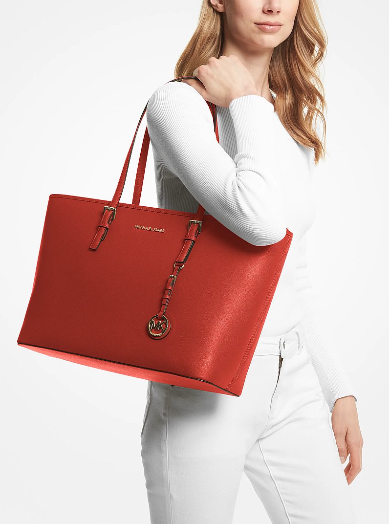 Tragetasche Jet Set Medium aus Saffianleder mit Rei&szlig;verschluss an der Oberseite in LT TERRACTTA | Michael Kors
