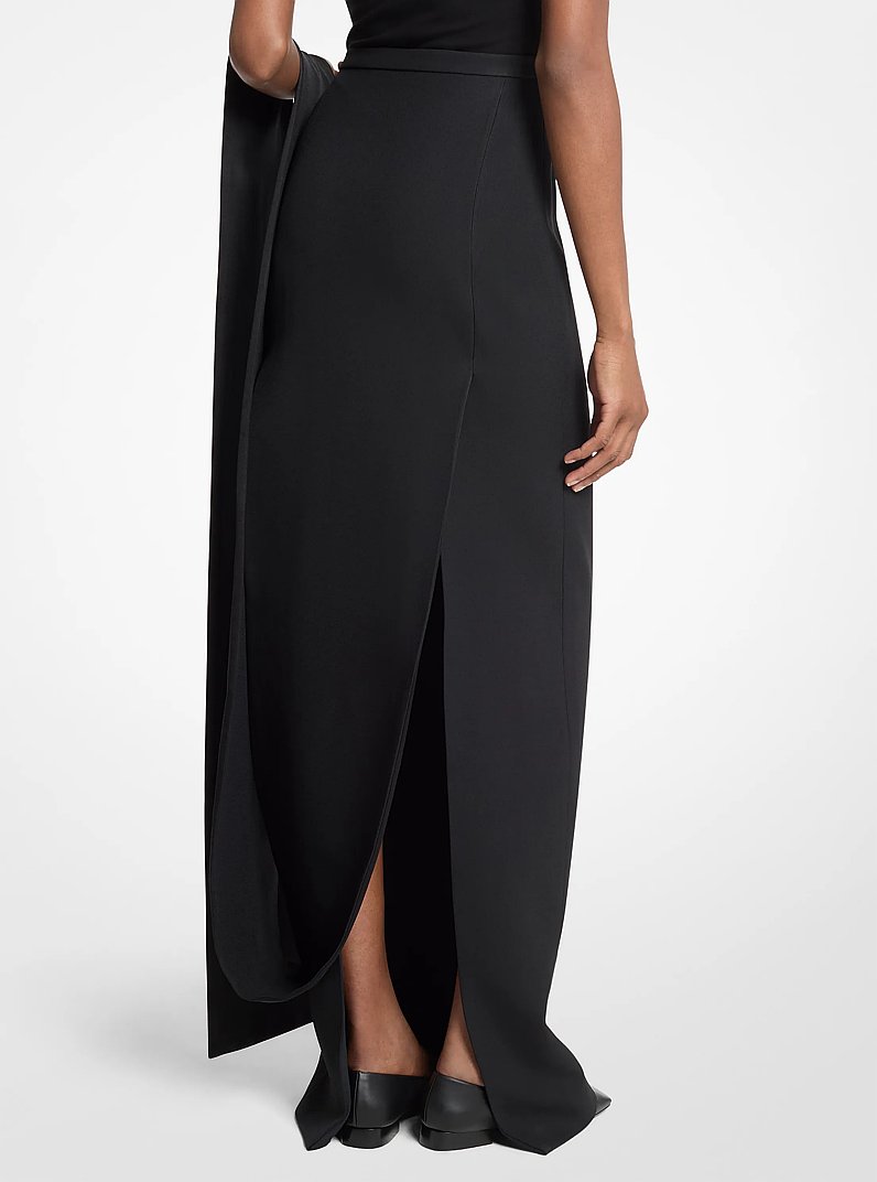 Double Crepe Sabl&eacute; Tuxedo Pencil Skirt With Train in BLACK | Michael Kors