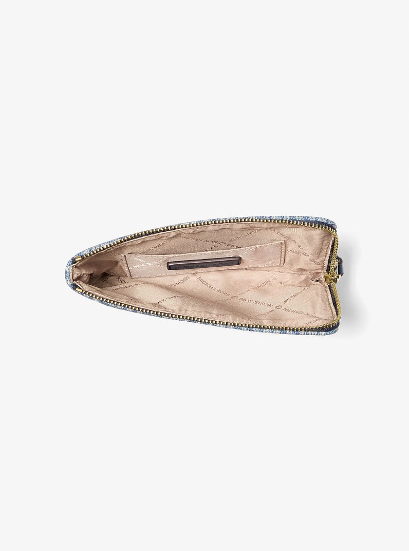 Jet Set Travel Small Signature Logo Print Denim Wristlet in LT VTBLU WSH | Michael Kors