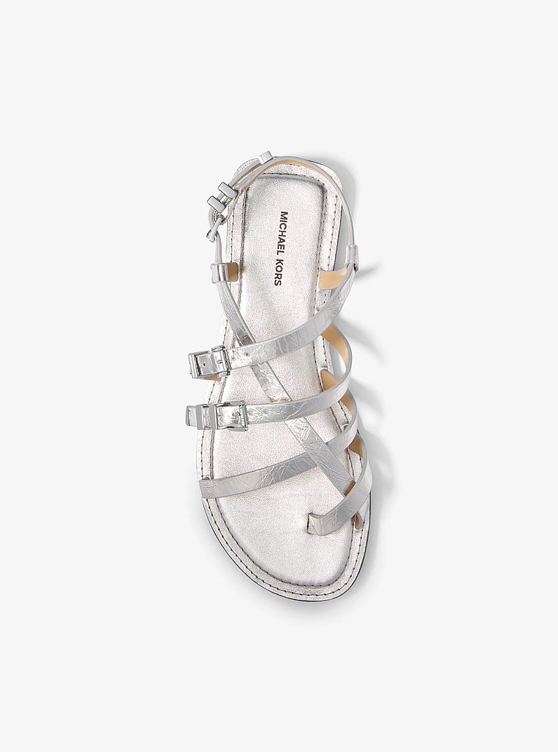 Darrington Crackled Metallic Leather Sandal in SILVER | Michael Kors
