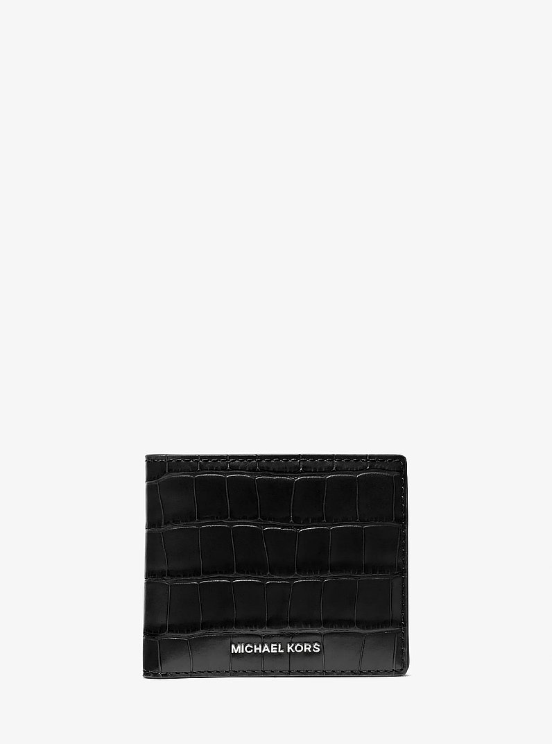 Hudson Crocodile Embossed Leather Billfold Wallet in BLACK | Michael Kors