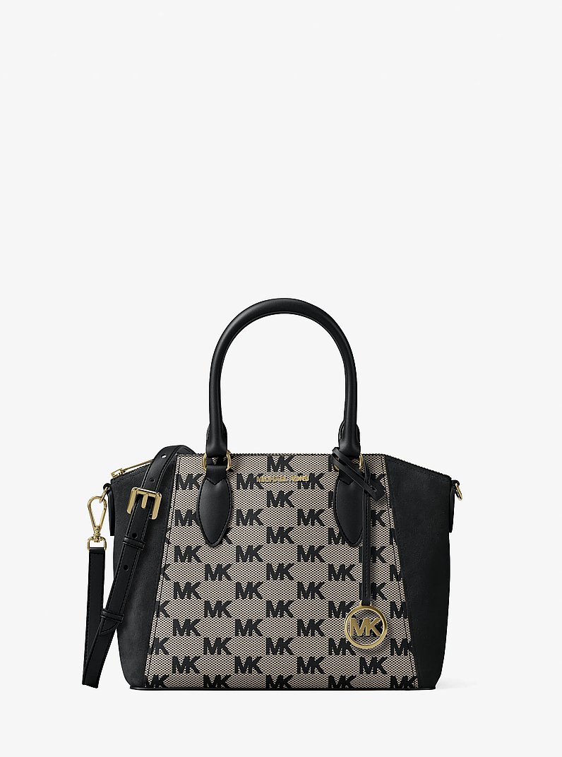 Borsa a mano Sienna piccola in pelle con logo jacquard in NERO | Michael Kors