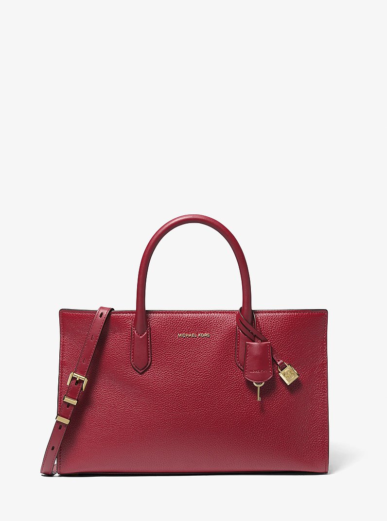 Scarlett Medium Leather Satchel in DEEP RED | Michael Kors