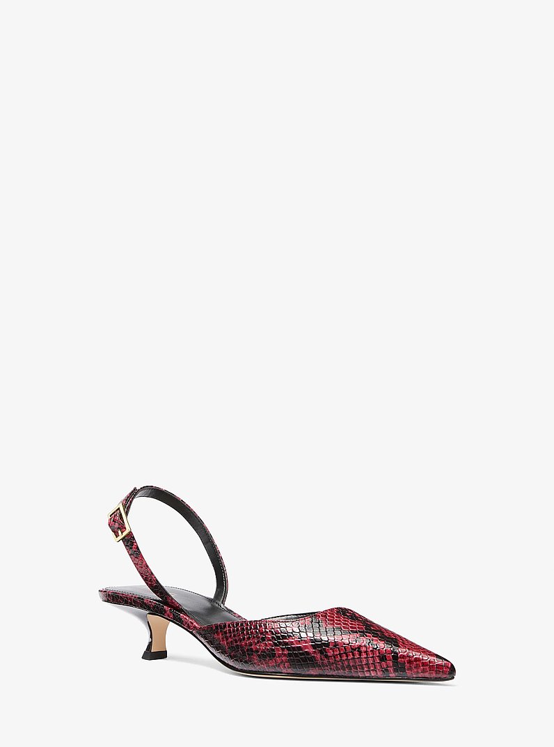 Luna Snake Embossed Leather Slingback Kitten Pump