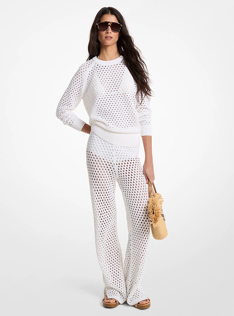 Ausgestellte Hose aus Stretch-Baumwolle mit Lochstrickmuster in WEISS | Michael Kors