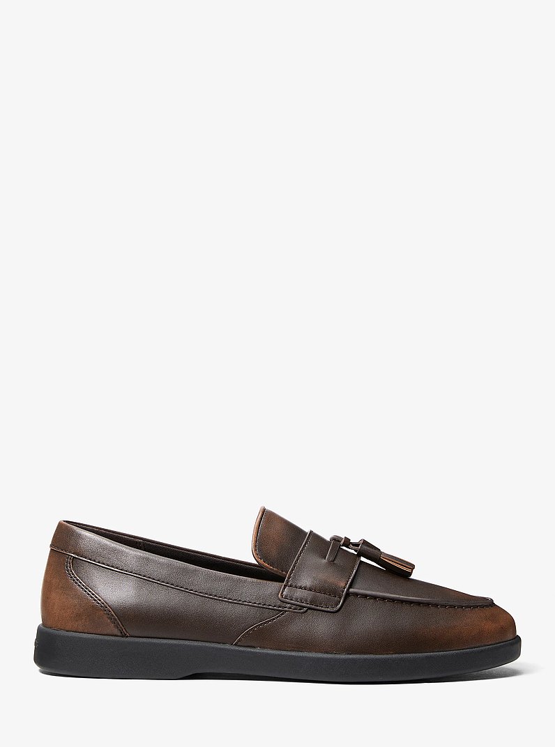 Wesley Tassel Burnished Leather Loafer in LUGGAGE | Michael Kors