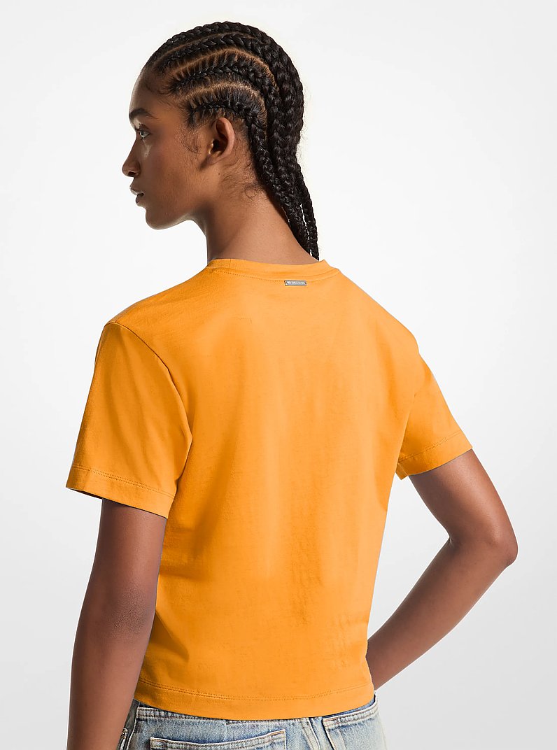 Embellished Logo Organic Cotton T-Shirt in POPORANGE | Michael Kors