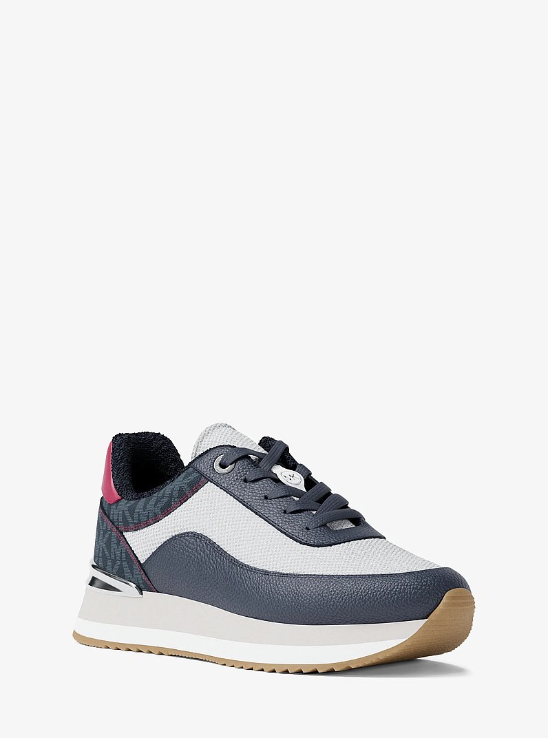 Hattie Mixed-Media Trainer in NAVY | Michael Kors