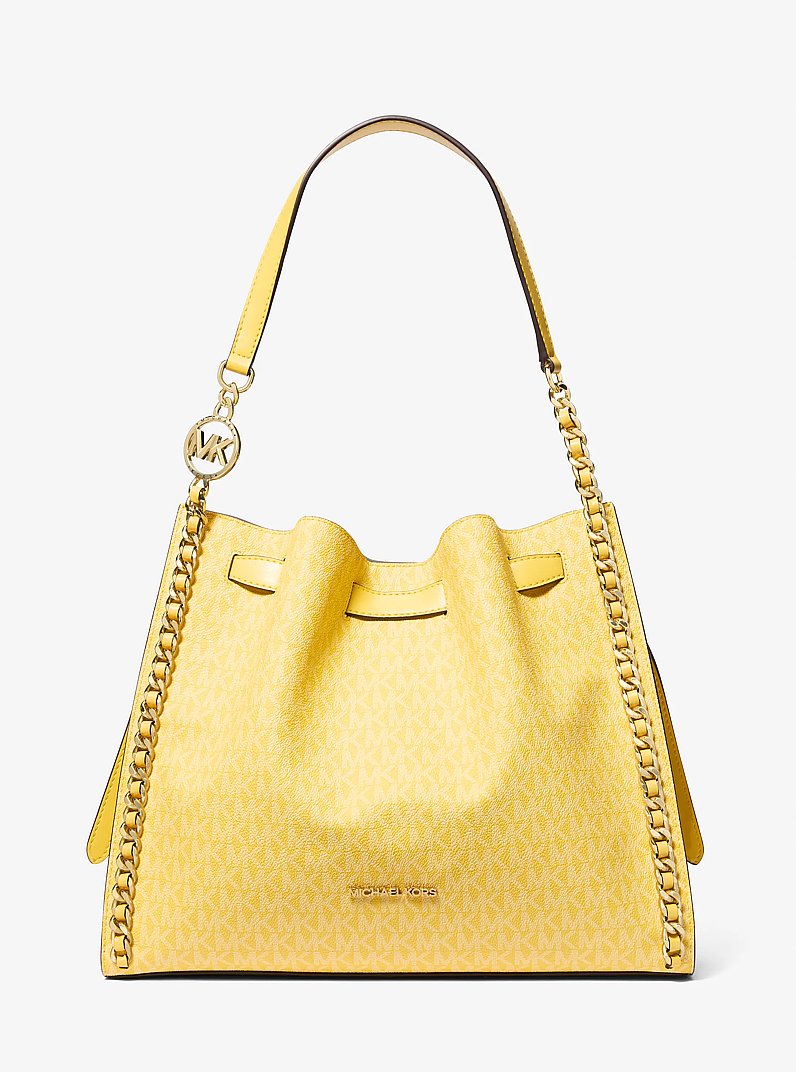 Mina Large Signature Logo Chain Shoulder Bag in DAISY YELLOW