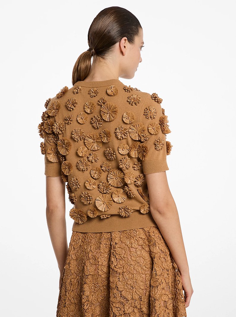 Hand-Embroidered Floral Cashmere Shell Top