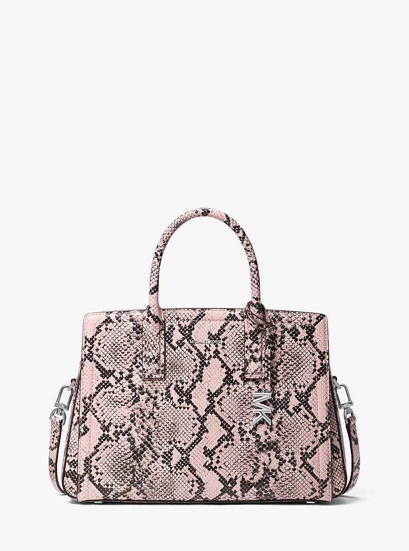 Laila Medium Snake Embossed Leather Satchel in SMOKEY ROSE | Michael Kors