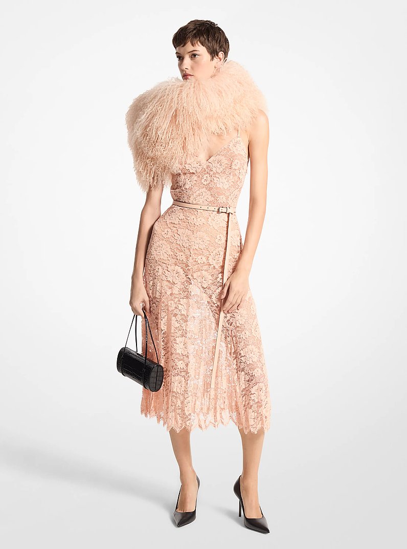 Crushed Floral Lace Slip Dress in SHELL | Michael Kors