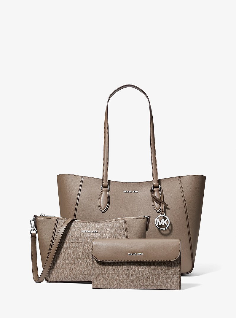 Jet Set Travel Large Smooth and Signature Logo 3-in-1 Tote Bag in MUSHROOM | Michael Kors