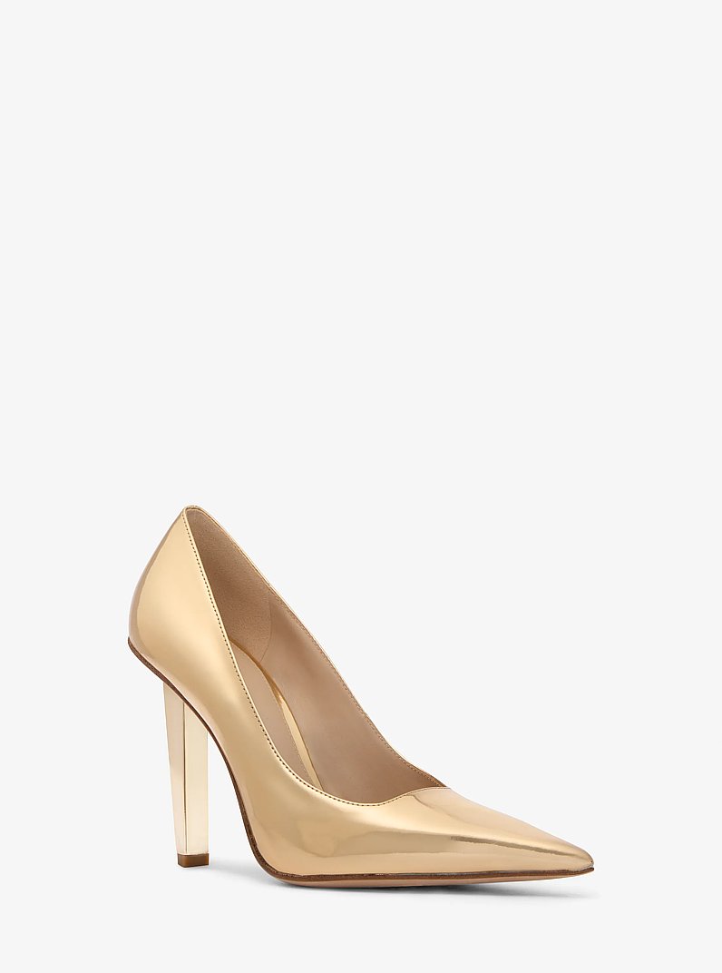 Zapato de tac&oacute;n Halle de cuero metalizado in DORADO P&Aacute;LIDO | Michael Kors