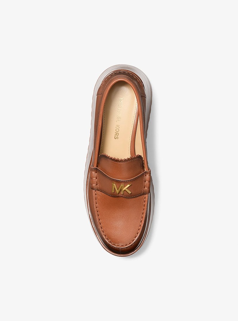 Indy Burnished Leather Platform Loafer in LUGGAGE | Michael Kors
