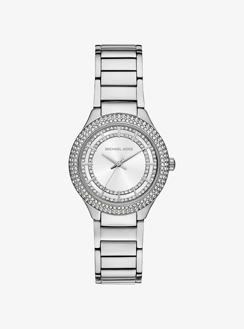 Mini Sylvia Pav&eacute; Silver-Tone Watch in SILVER | Michael Kors