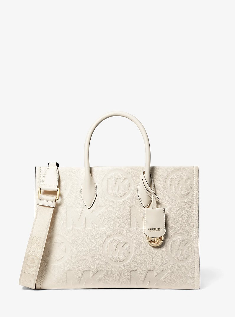 Bolso tote Mirella mediano de cuero de grano con logotipo en relieve
