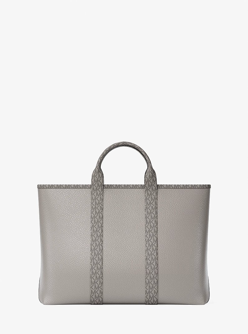 Cooper Medium Pebbled Leather and Signature Logo Tote Bag in PEARL GREY | Michael Kors