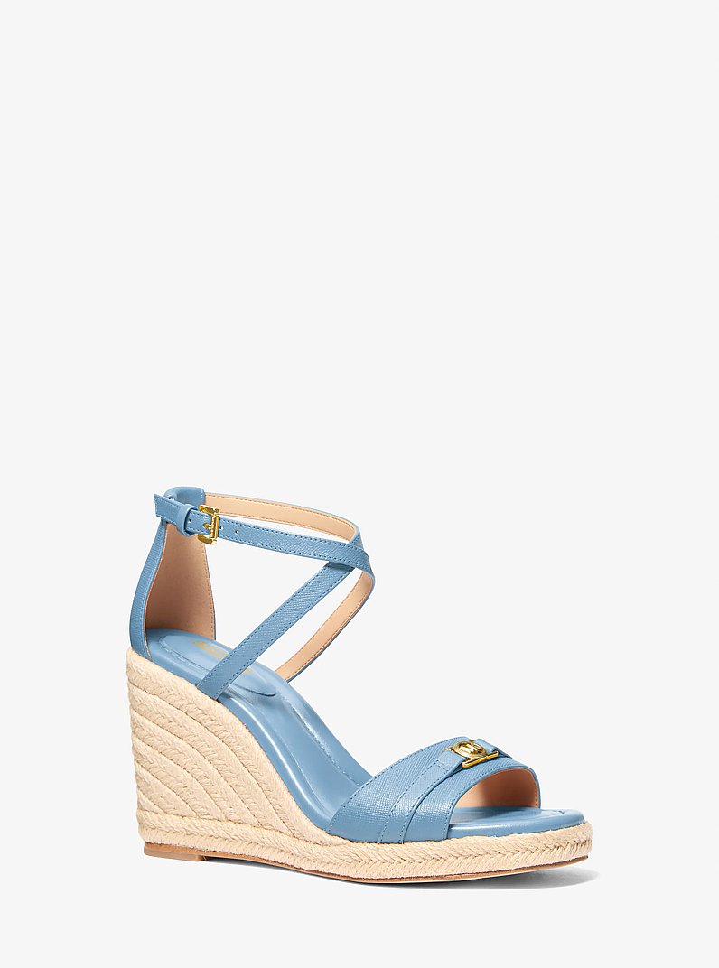 Mandy Saffiano Leather Wedge Sandal in CHAMBRAY | Michael Kors