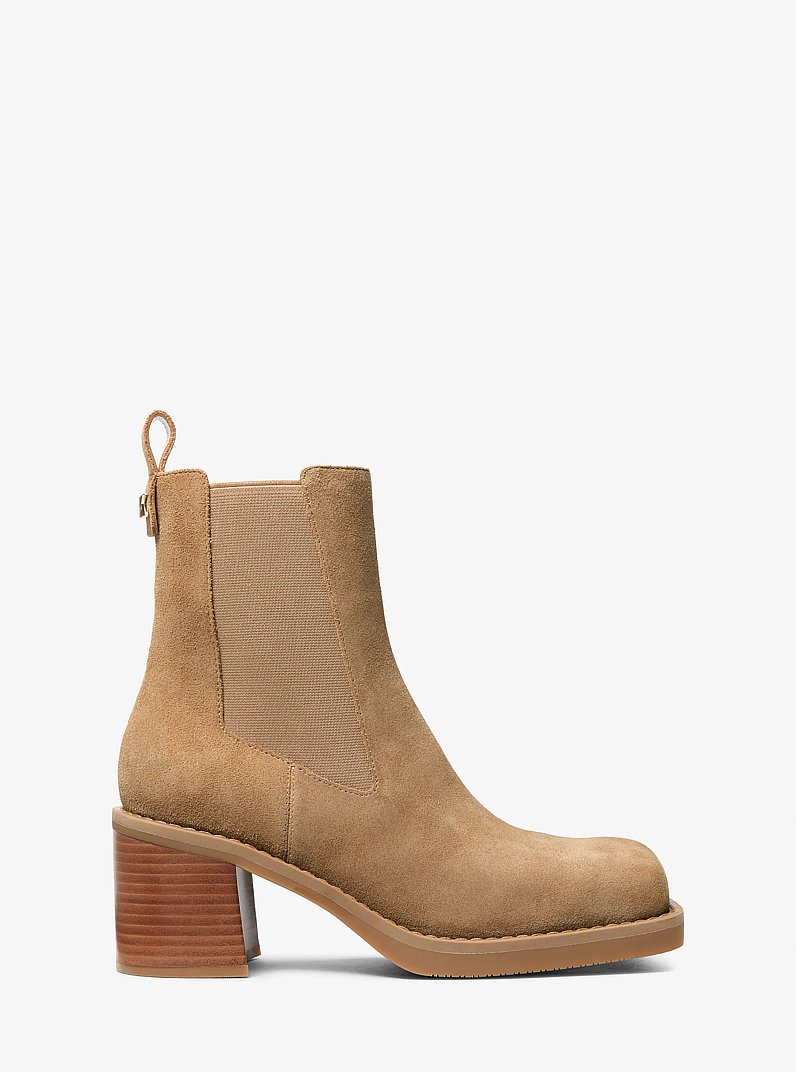 Houston Suede Block Heel Ankle Boot in HUSK | Michael Kors