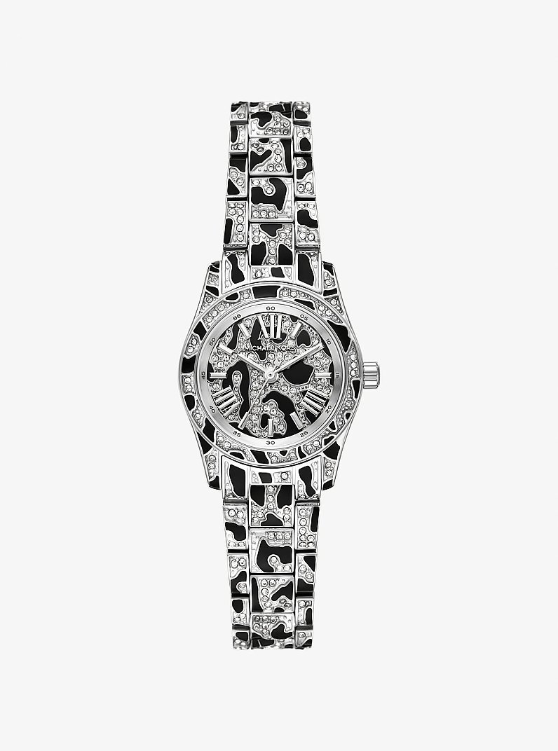 Petite Lexington Pav&eacute; Animal Print Silver-Tone Watch in SILVER | Michael Kors