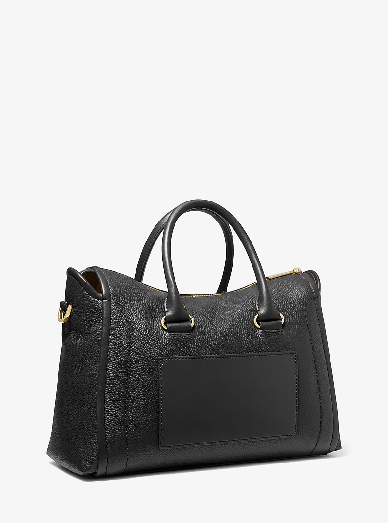 Carine Large Pebbled Leather Satchel in BLACK | Michael Kors