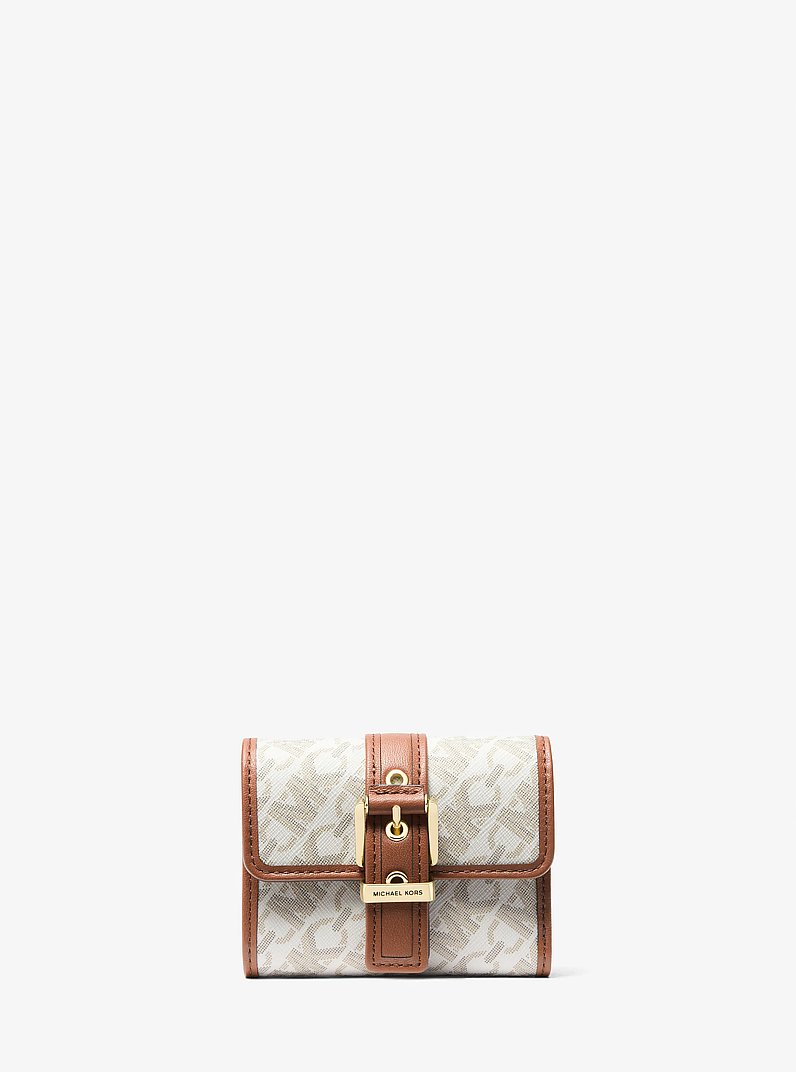 Colby Small Empire Monogram Tri-Fold Wallet in VANILLA/LUGGAGE | Michael Kors