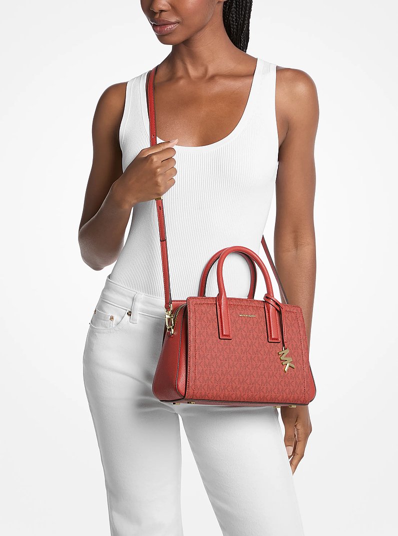 Laila Small Signature Logo Satchel in CRIMSON MULTI | Michael Kors