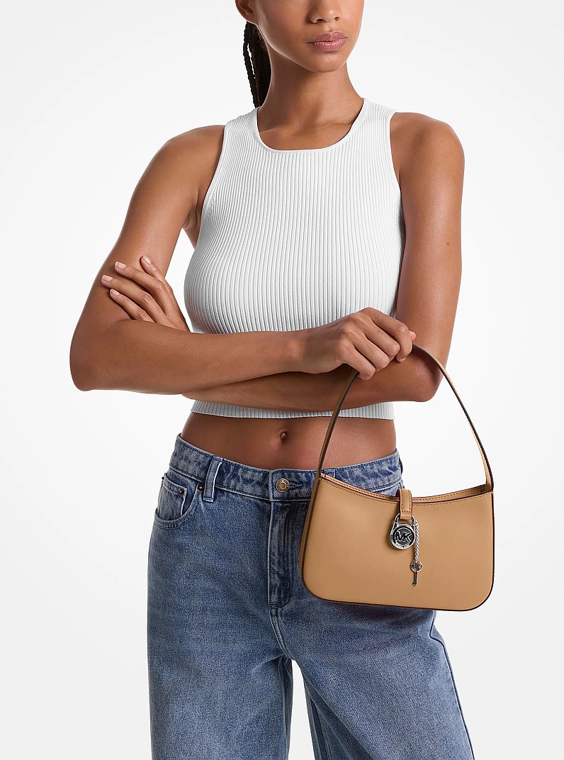 Lyra Small Leather Pochette in PEANUT | Michael Kors