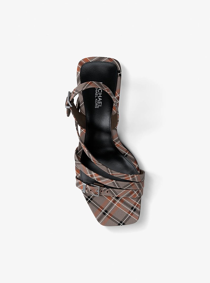 Yvette Plaid Print Sandal in MUSHROOM MLTI | Michael Kors