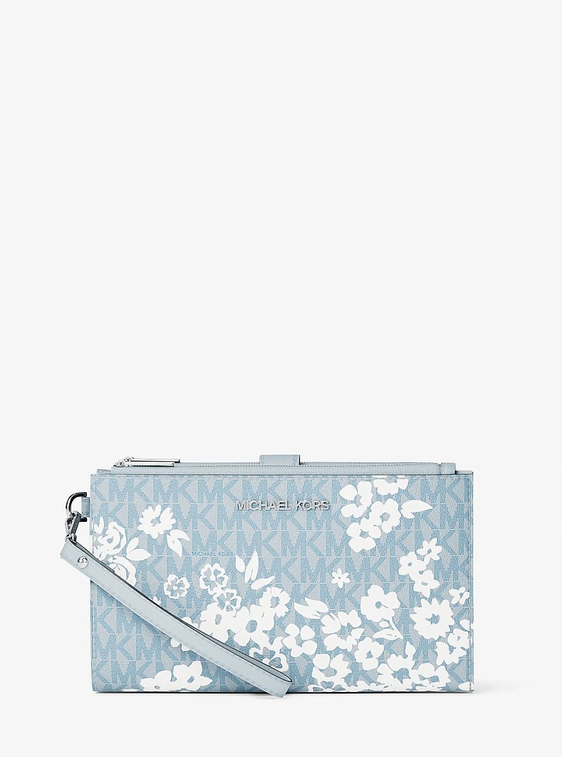 Jet Set Travel Large Printed Signature Logo Wristlet Wallet in PALE OCEAN | Michael Kors