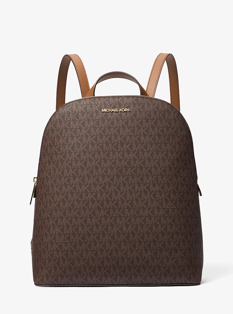 Cindy Large Signature Logo Backpack in BROWN | Michael Kors