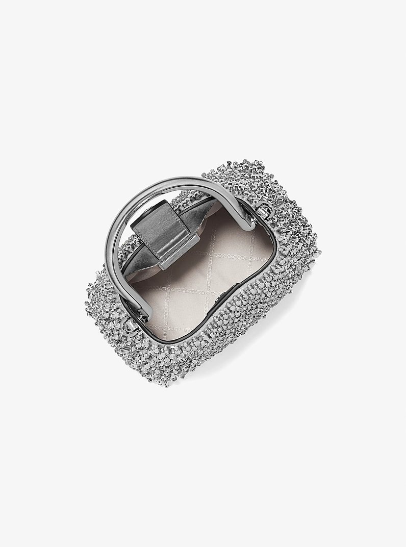 Borsa a spalla Rosie extra-small in similpelle metallizzata con decorazioni in edizione limitata