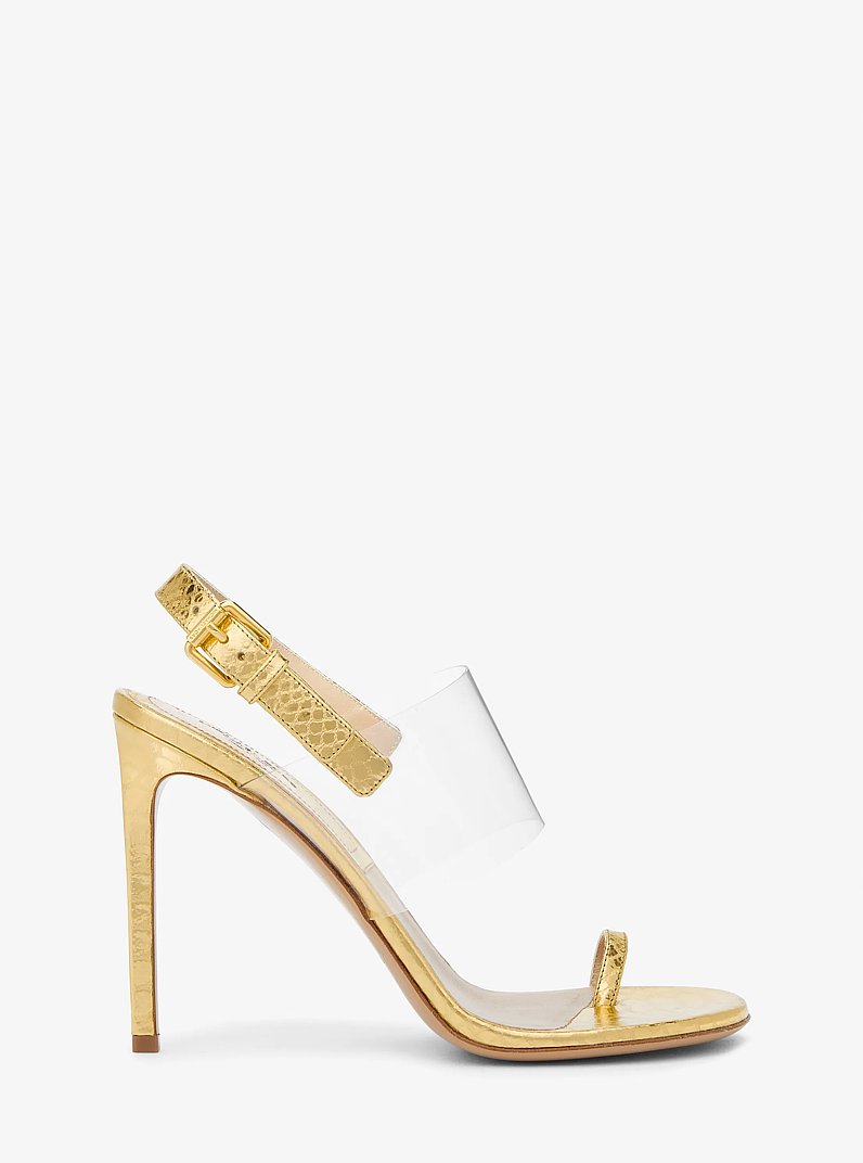 Catherine Metallic Python Embossed Leather Sandal in GOLD | Michael Kors