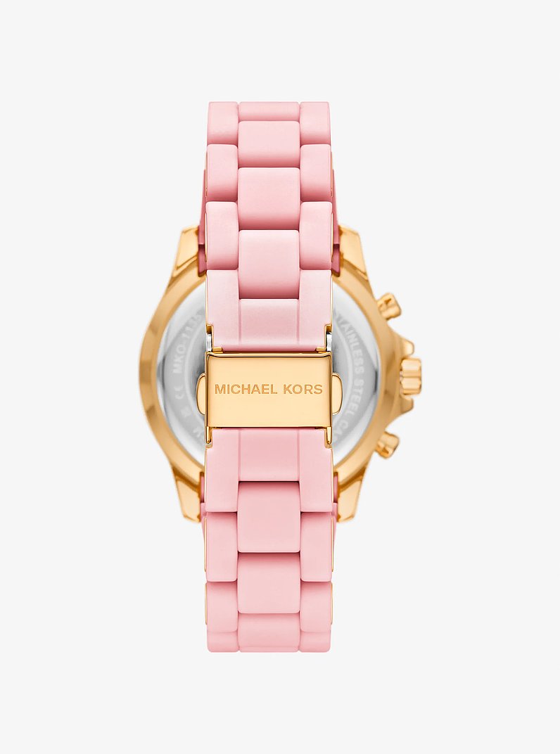 Oversized Everest Pavé Gold-Tone and Silicone Watch in BLUSH