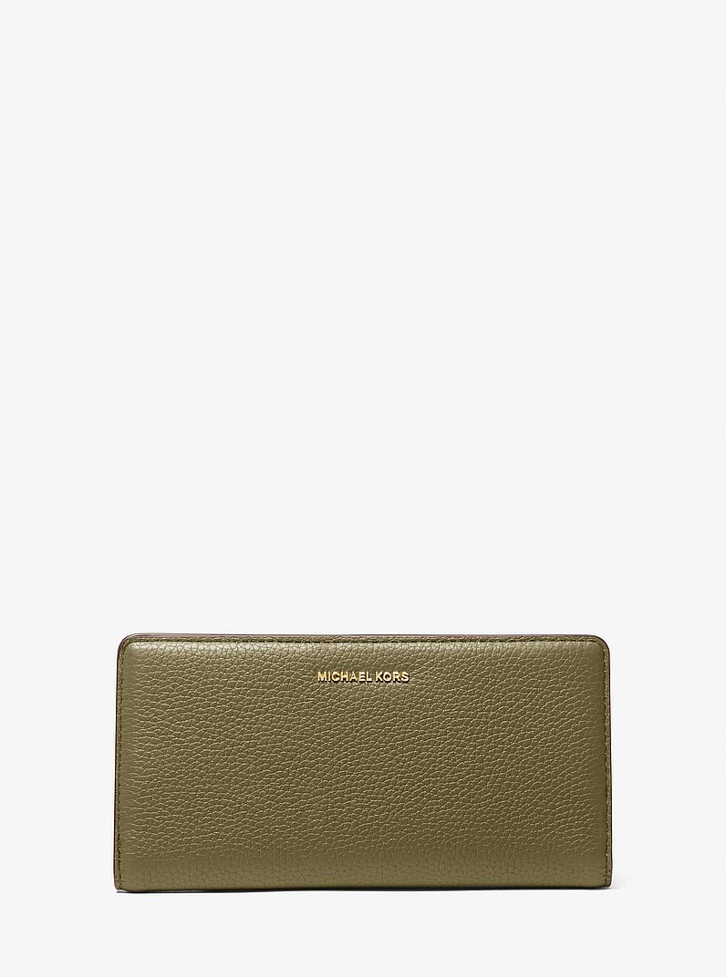Bryant Large Pebbled Leather Snap-Front Wallet in SAFARI GREEN | Michael Kors