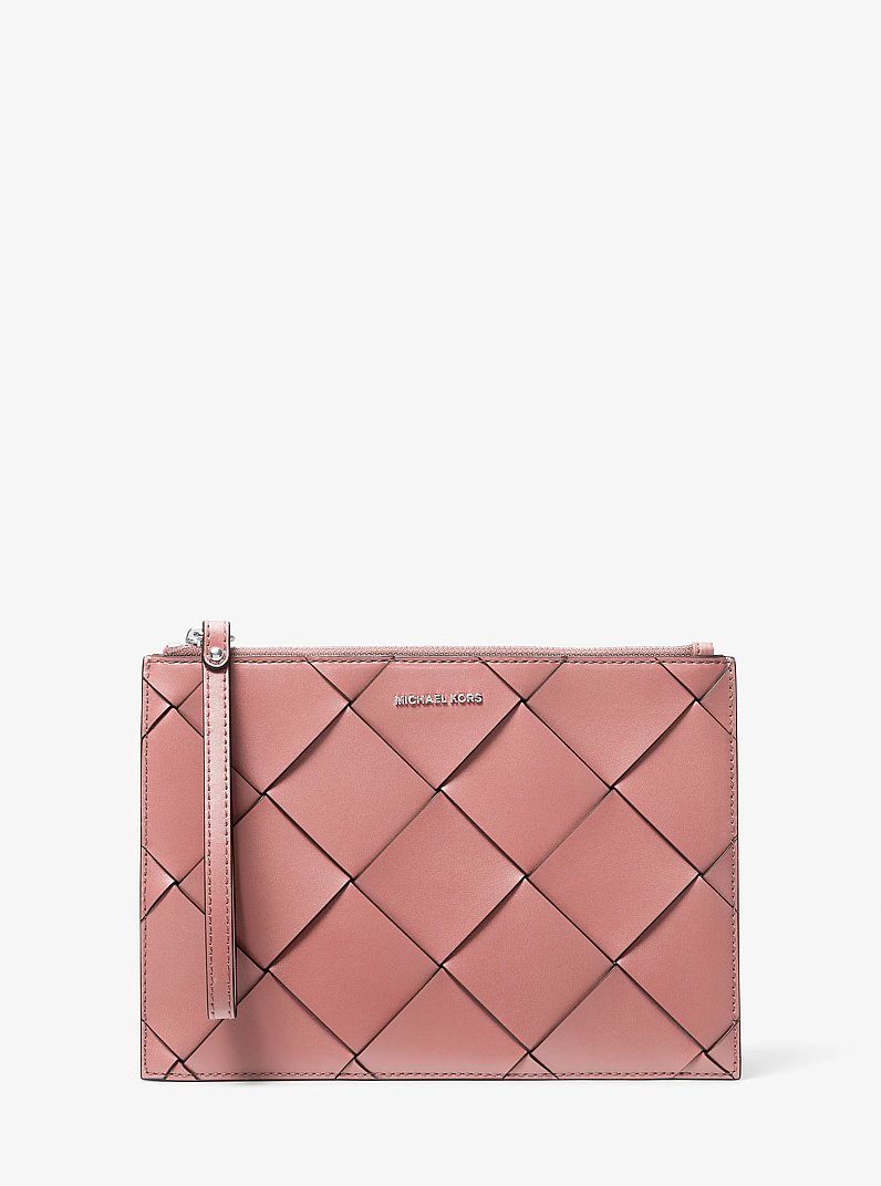 Jet Set Travel Extra-Large Woven Leather Wristlet in ROSE | Michael Kors