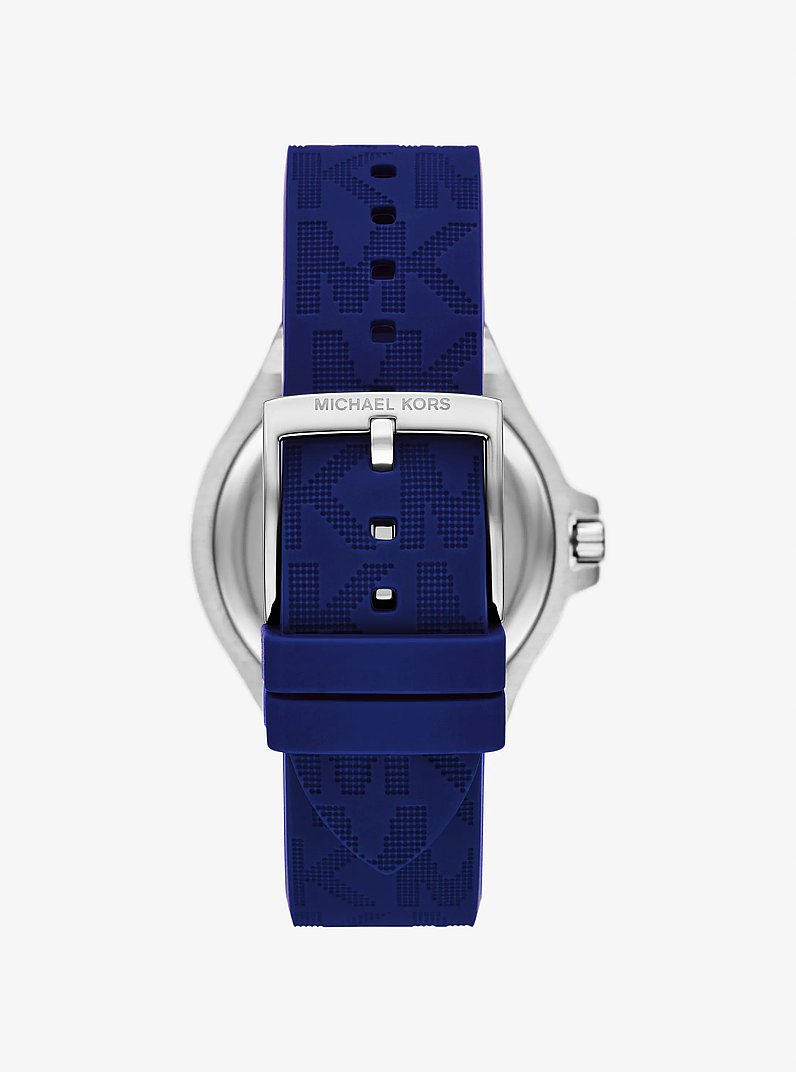 Lennox Pav&eacute; Silver-Tone and Logo Silicone Strap Watch in NAVY | Michael Kors