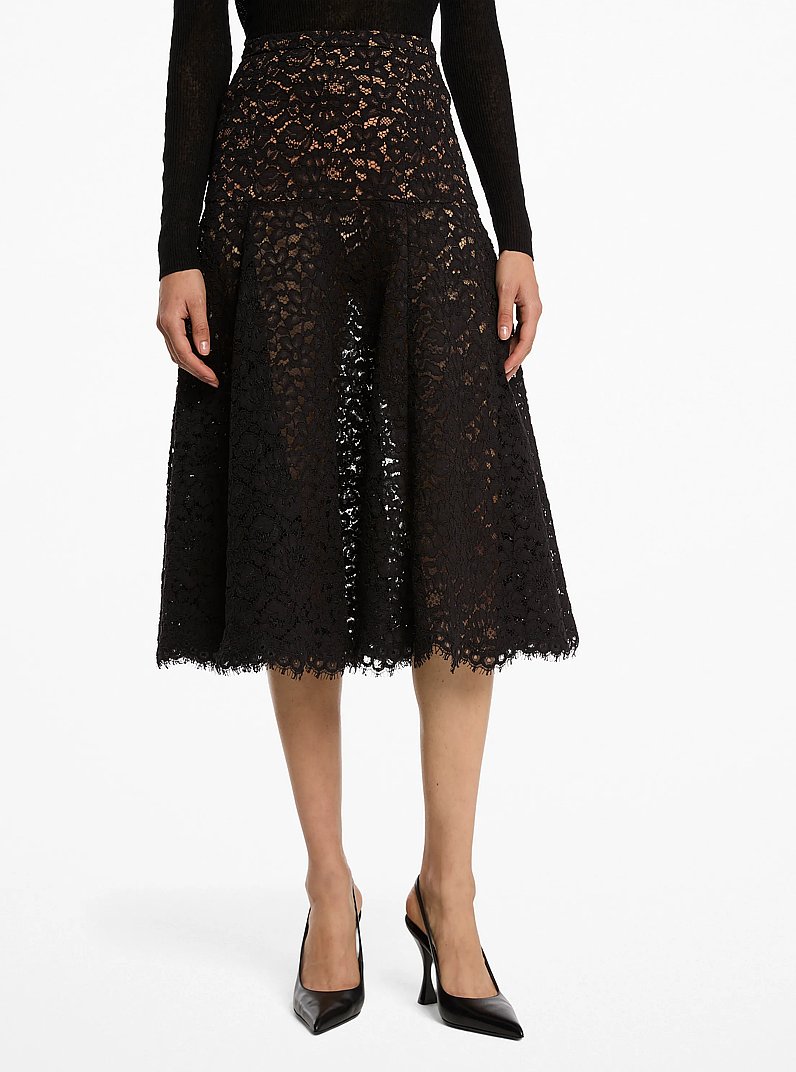 Falda de encaje floral de pana in NEGRO | Michael Kors