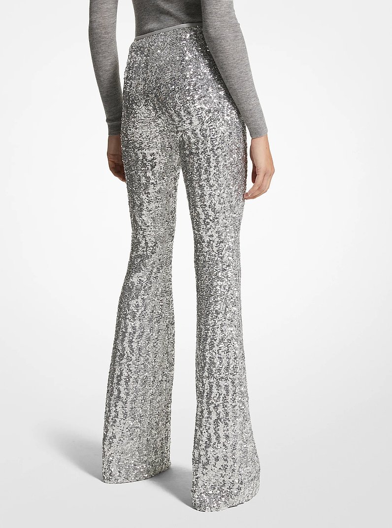 Sequined Stretch Tulle Flared Pants in SILVER | Michael Kors